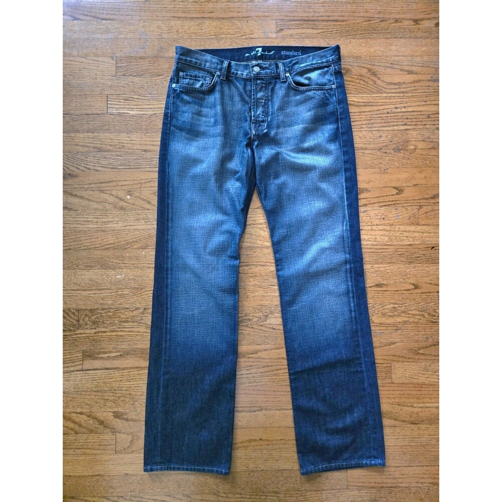 7 For All Mankind Standard Straight Leg Jeans Mens 34 Dark Wash Button Fly USA